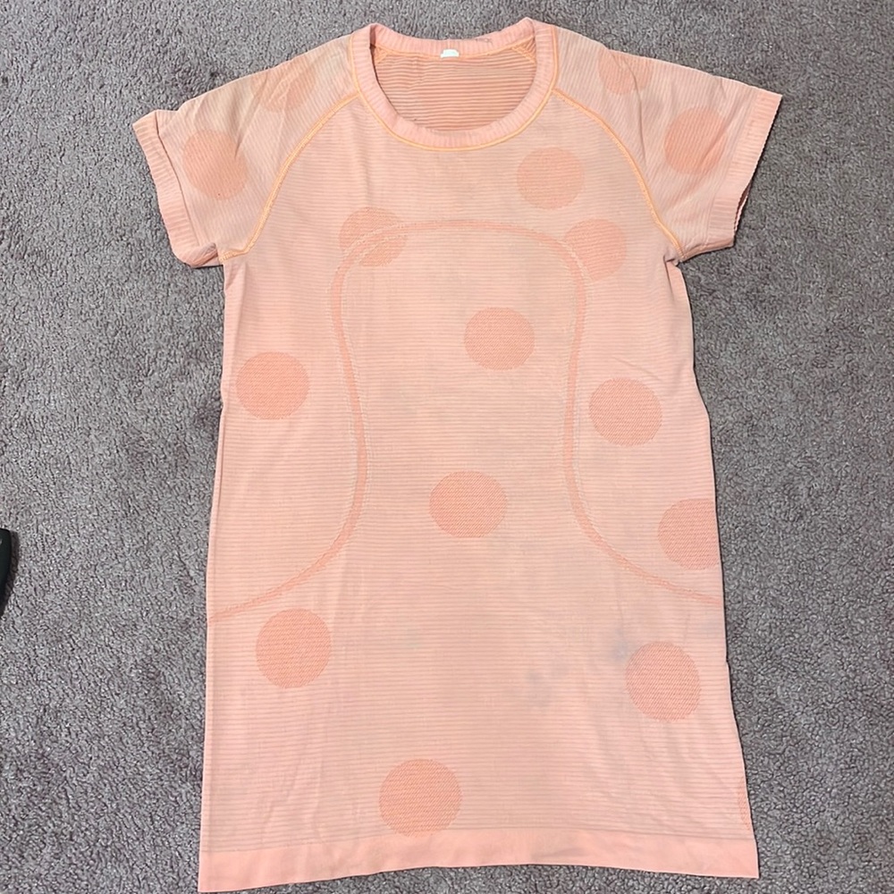 Orange lulu lemon shirt with polka dots